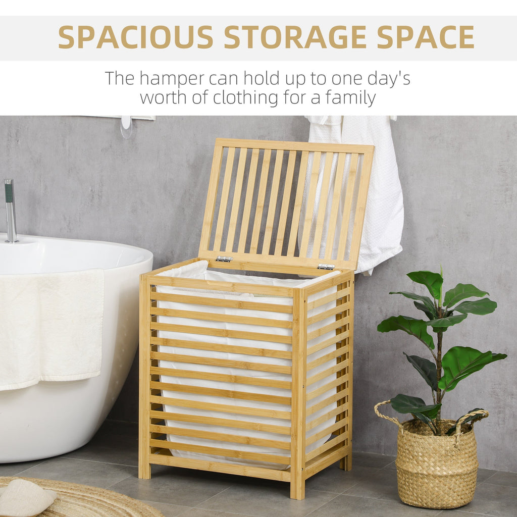 Cesto Bamboo slab holder in bamboo and fabric with lid and removable bag, 50x36x60 cm - Borgè