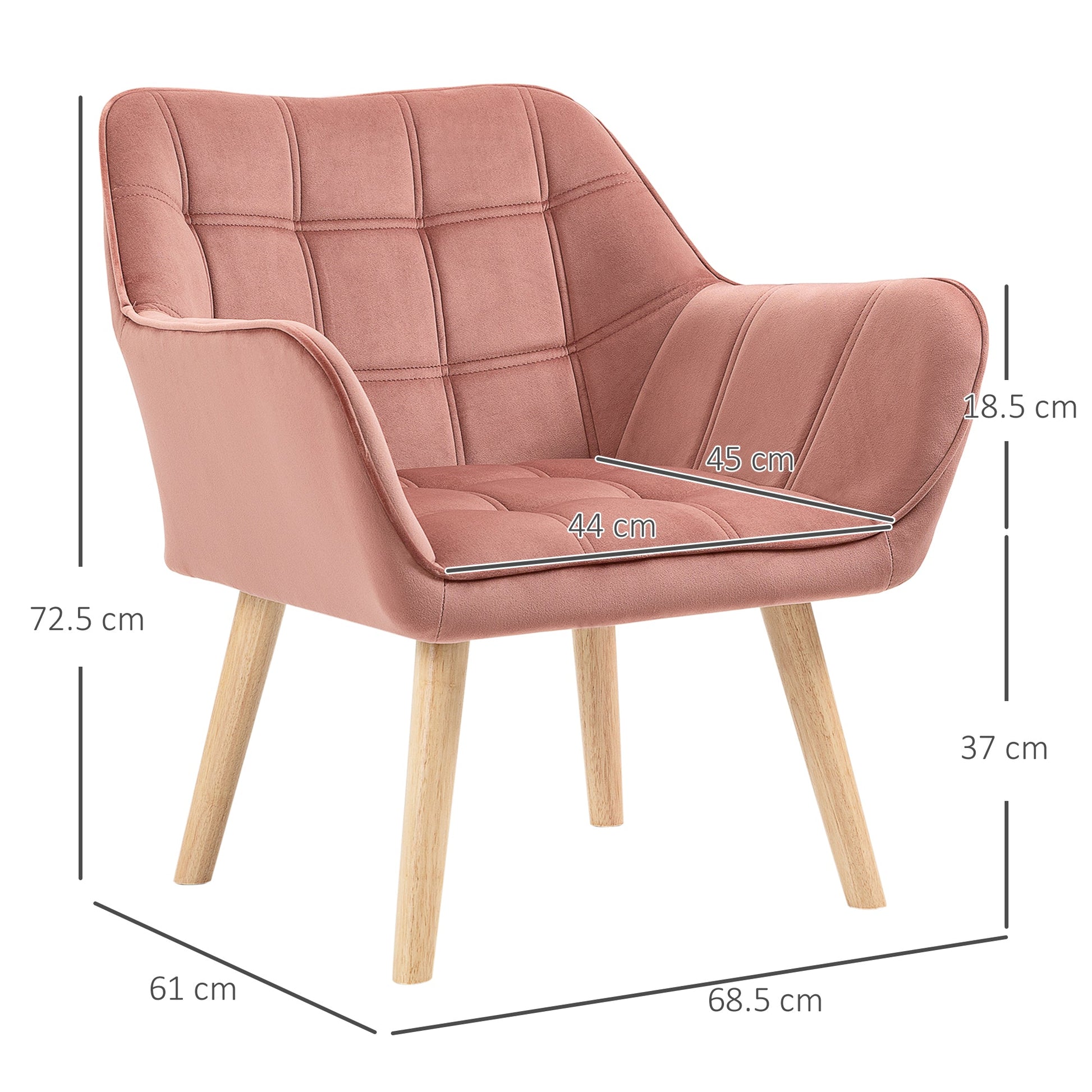 TROMSO | Nordic style armchair in wood and Pink velvet effect for living room or office | 68.5x61x72.5 cm - Borgè