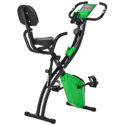 folding bike 2 in 1, adjustable magnetic resistance 8 levels, fitness bikes with heart rate sensor, elastic bands for arms, LCD screen, 2.5kg flywheel, green - Borgè