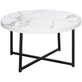 Round coffee coffee table with marble effect in mdf and metal legs, φ80x45 cm, white - Borgè