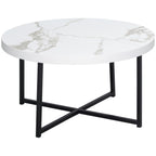 Round coffee coffee table with marble effect in mdf and metal legs, φ80x45 cm, white - Borgè