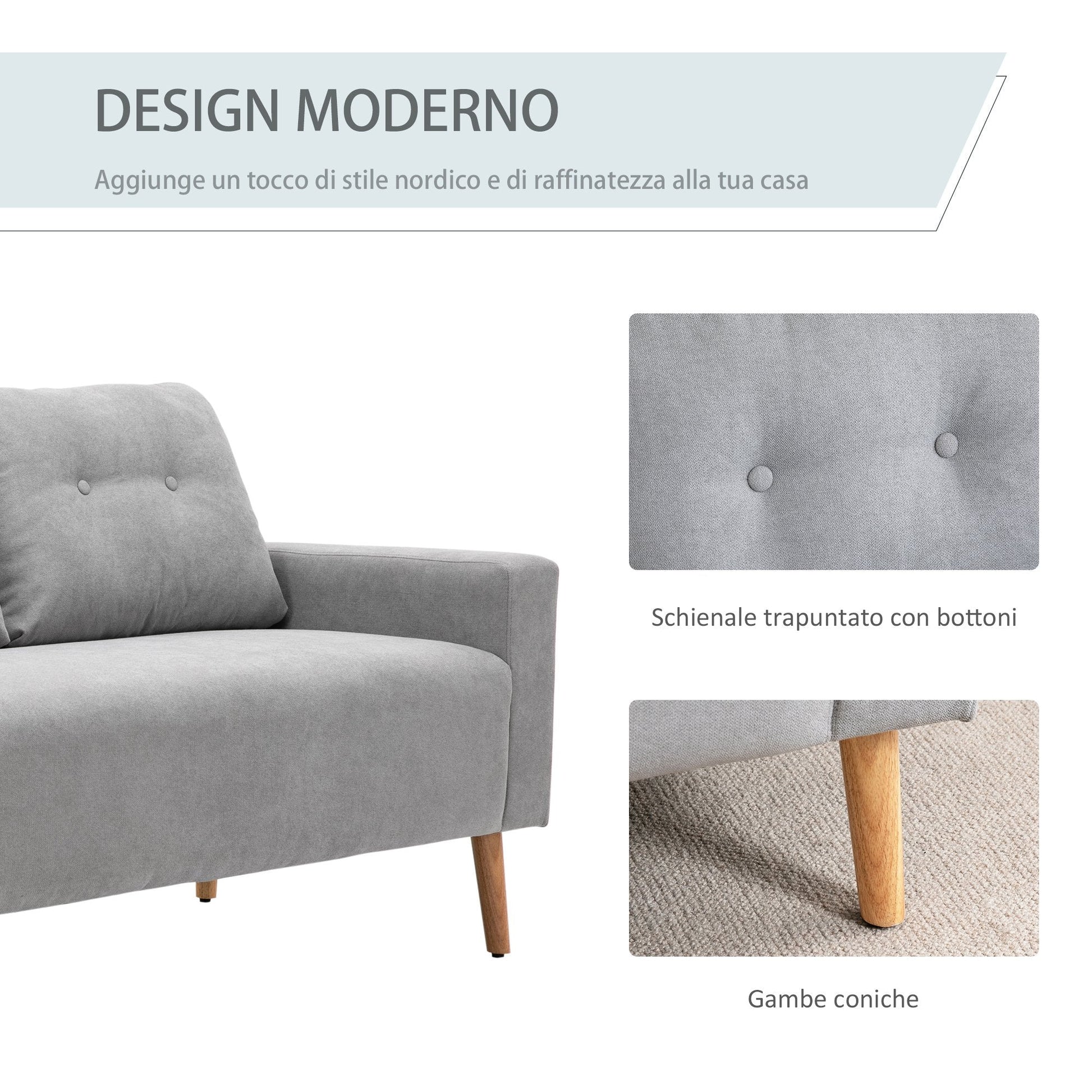 SOFIA | Grey 2 Seater Sofa Modern design with quilted back - Borgè