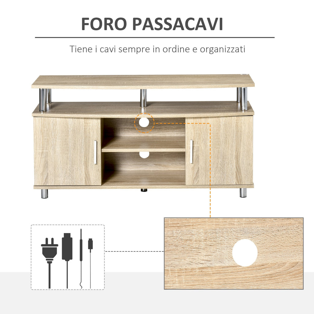 Modern TV Mobile with 2 shelves, Passacavi holes and 2 cabinets in MDF 105x40x55cm - oak - Borgè