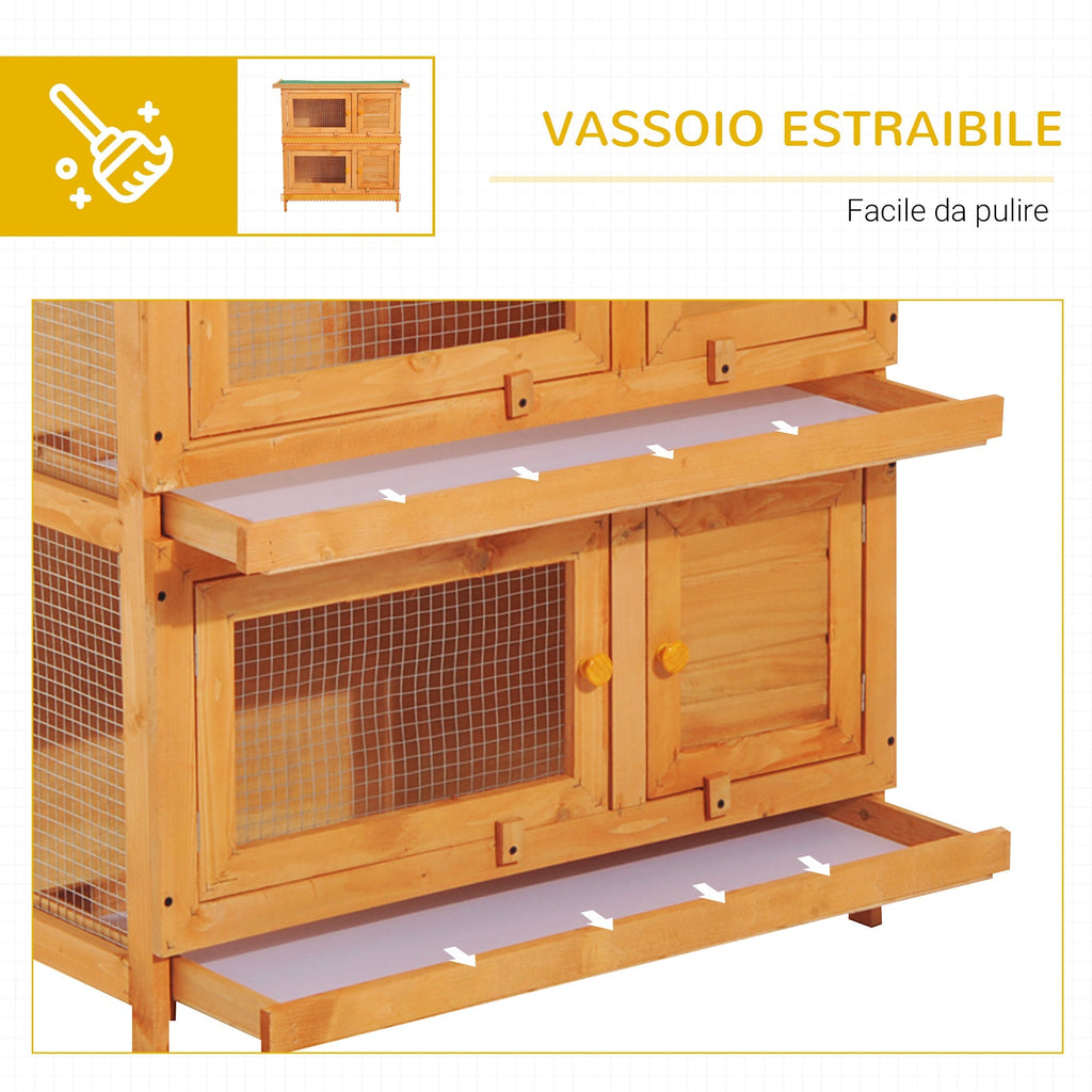 Double-Decker Rabbit Cage, Outdoor Rabbit Hutch Made of Fir Wood, 90x45x90 cm, Wood and Green - Borge' Group Limited