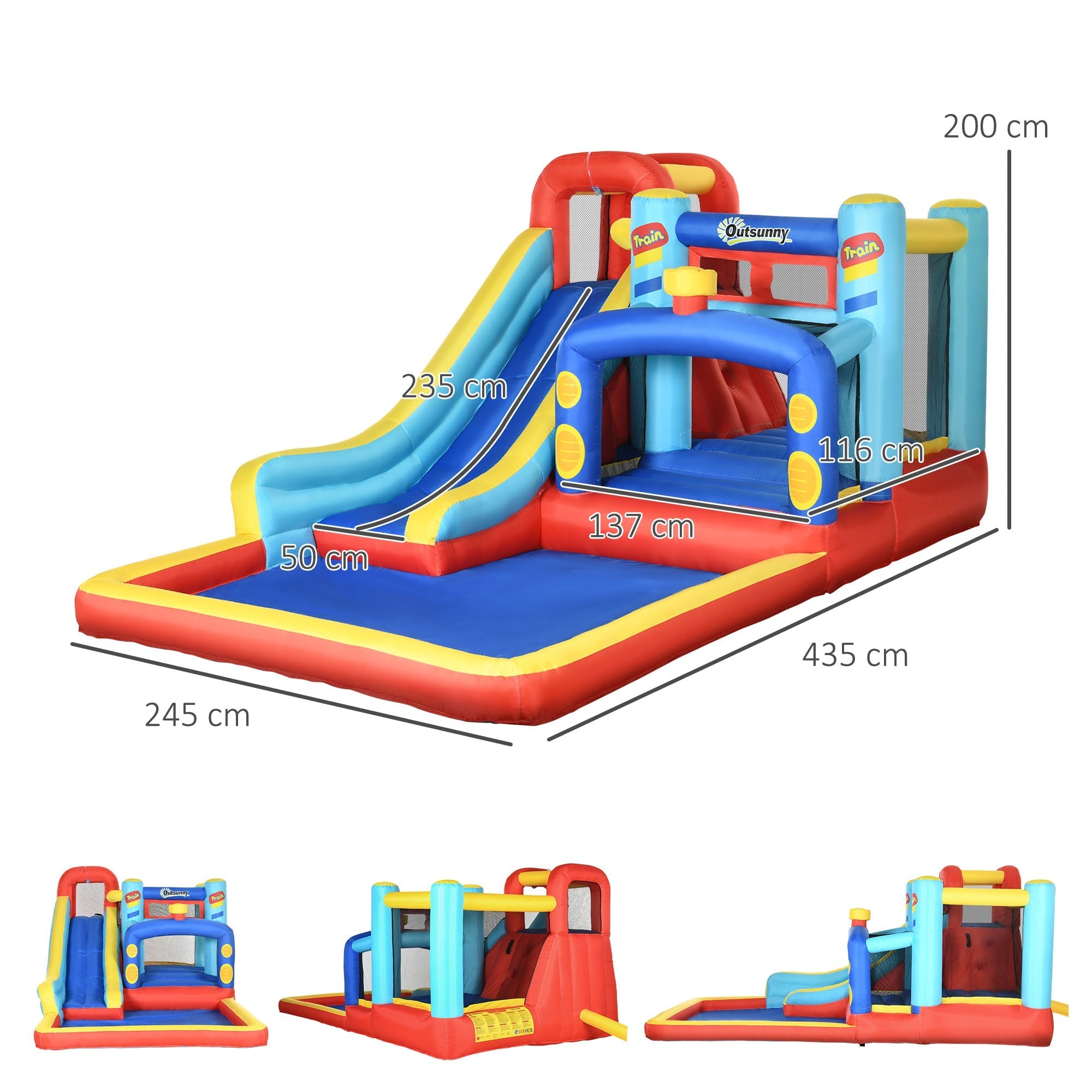 Inflatable Castle for Children 3-8 Years with Trampoline, Slide and Pool, 435x245x200cm - Borge' Group Limited