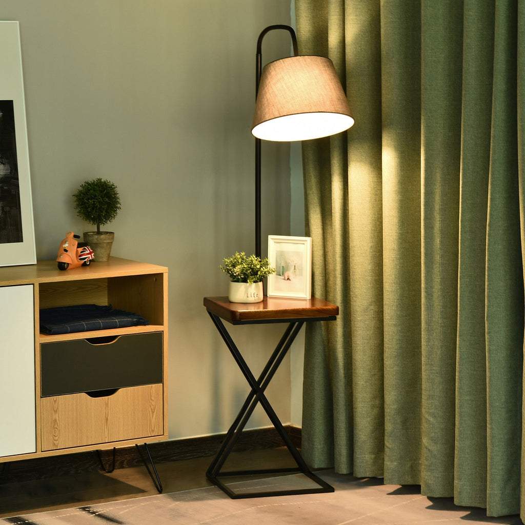 ground lamp with steel and wood shelf - Borgè