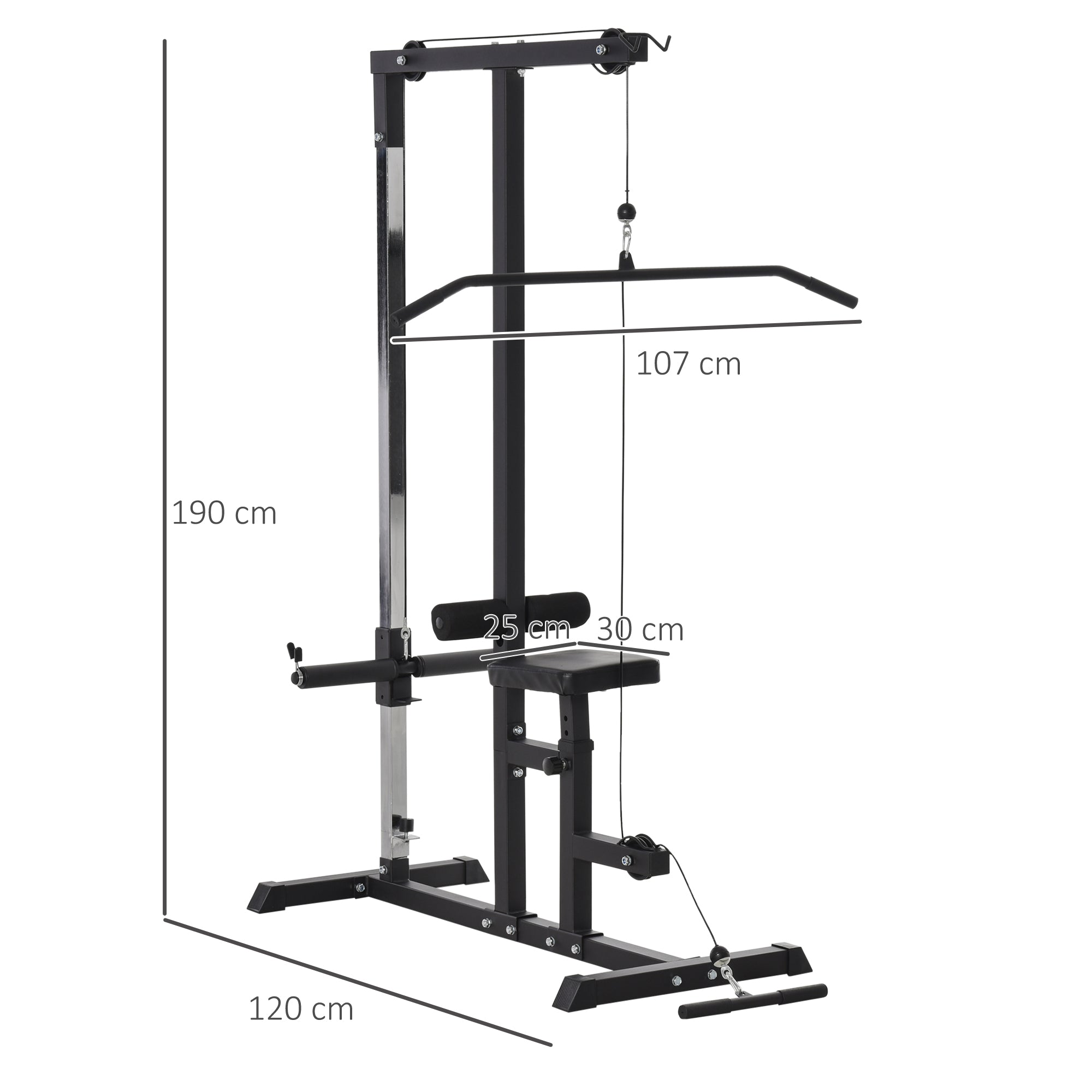 Fitness Pull Down Station for gym in the house with bench and adjustable cable - black - Borge' Group Limited
