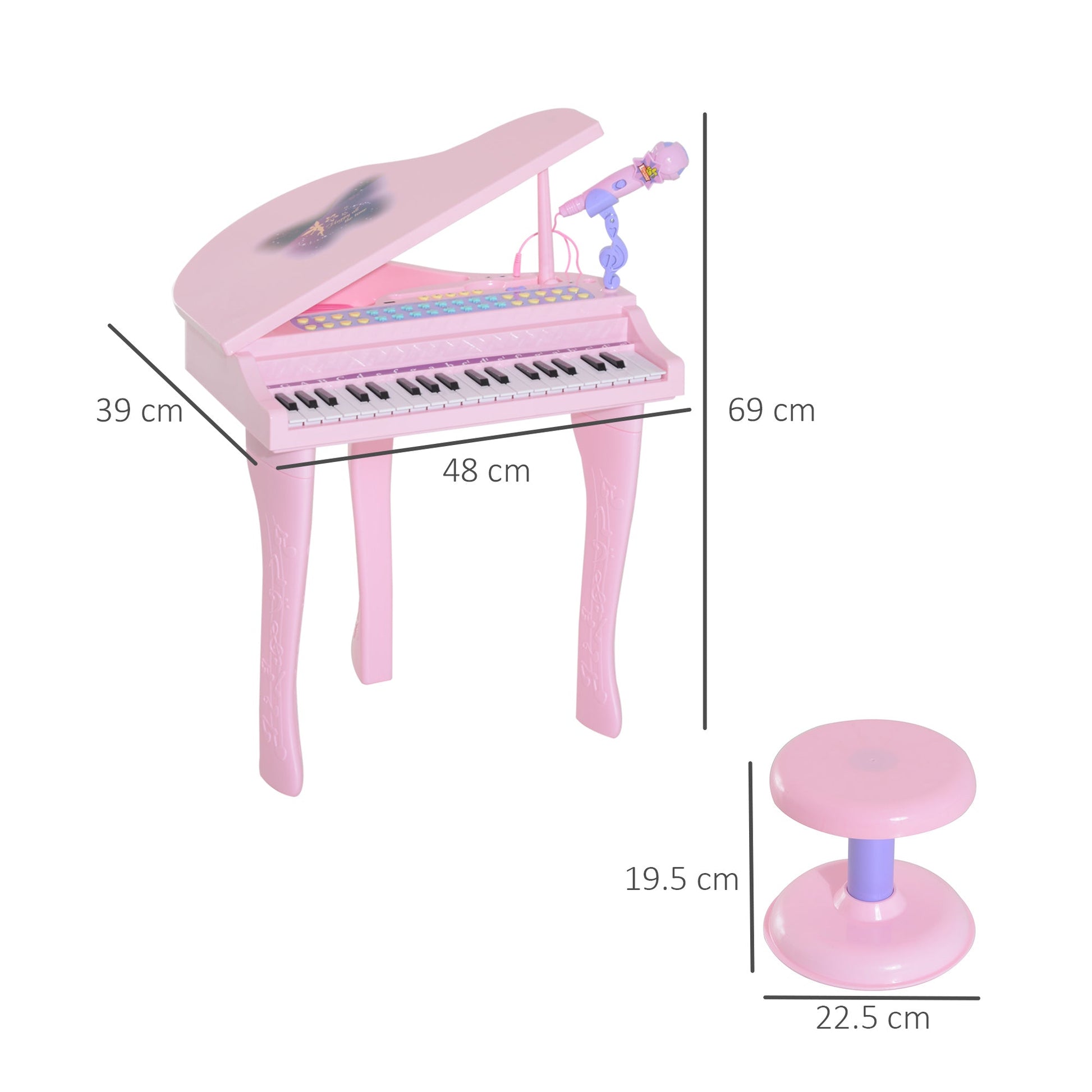 mini piano toy for children with microphone and stool, pink - Borgè