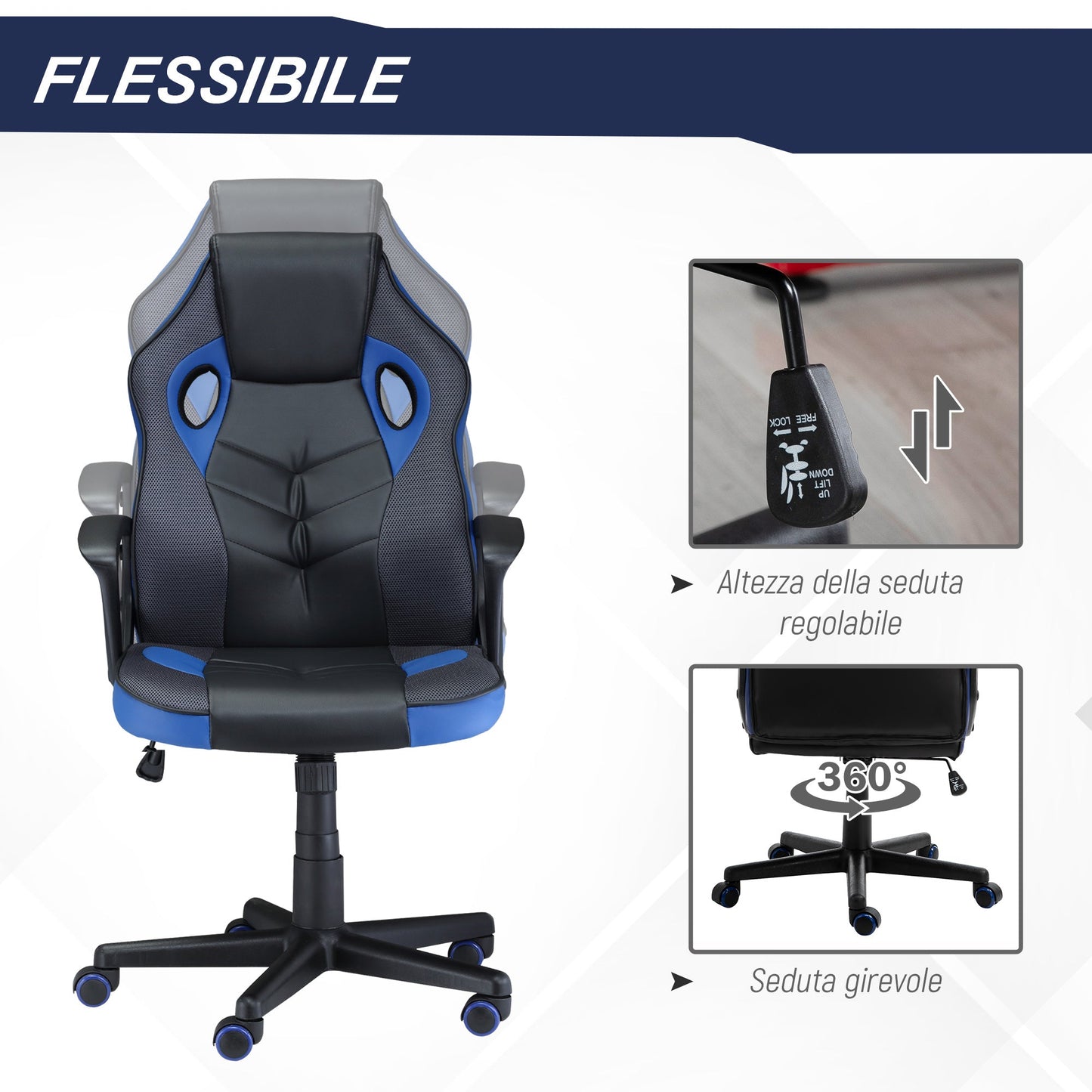 Gaming Chair/ Office Armchair with Blue and Black | Vinsetto - Borgè