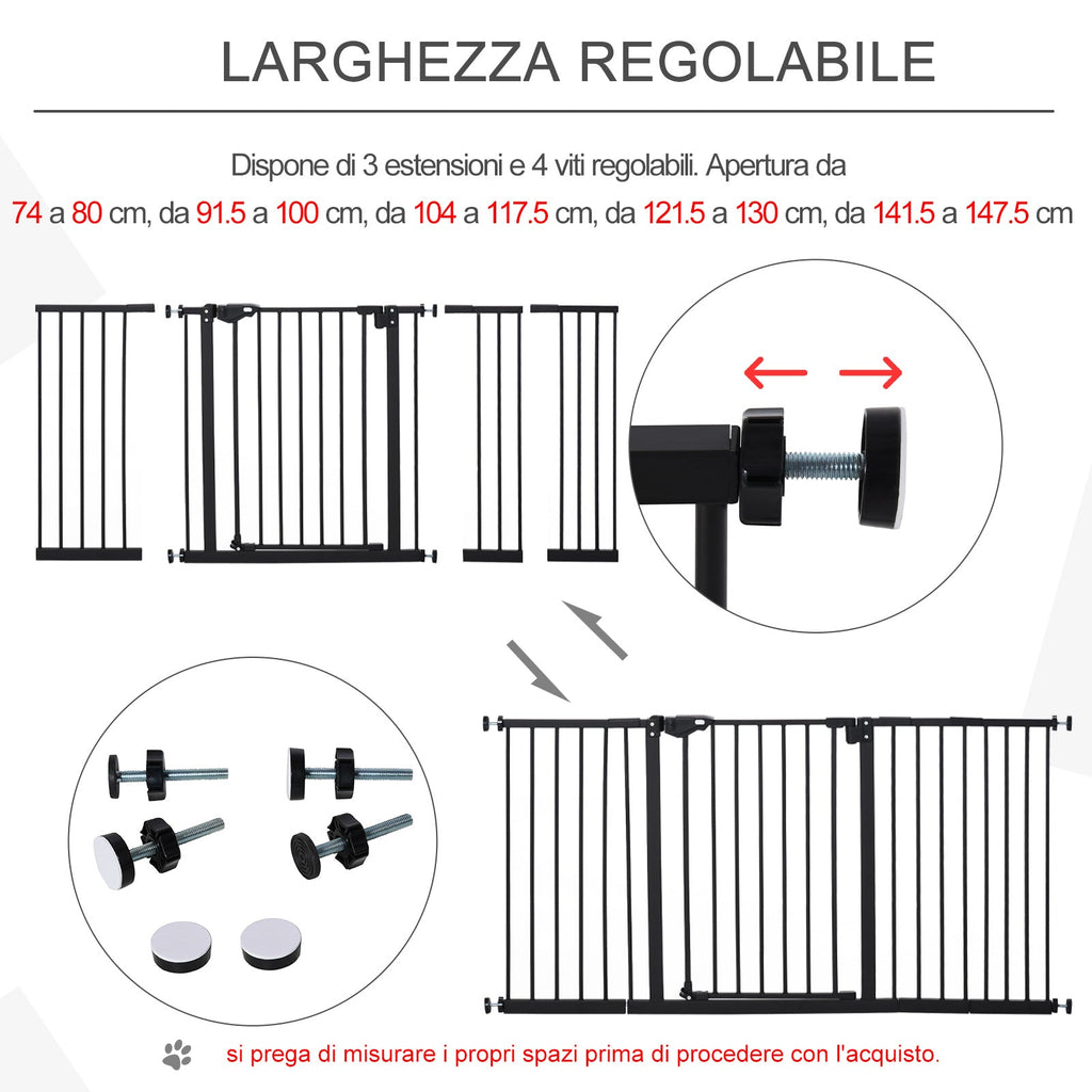 Dog Gate for Pets 3 Extensions Adjustable Width Up to 147.5cm Automatic Closing, Black - Borge' Group Limited
