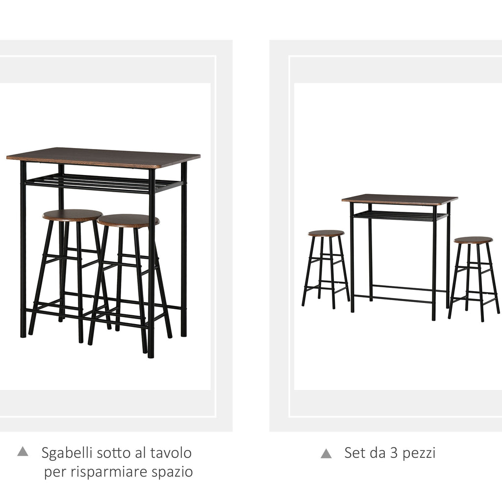 tall table with 2 stools for kitchen bar, footrests and shelf - Borgè
