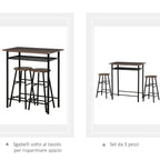tall table with 2 stools for kitchen bar, footrests and shelf - Borgè