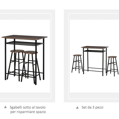 tall table with 2 stools for kitchen bar, footrests and shelf - Borgè