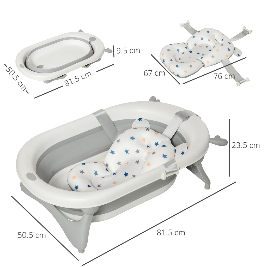 Homcom Folding bathtub for children 0-3 years with temperature and pillow indicator, 81.5x50.5x23.5cm, white - Borgè