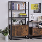 Wall bookcase shelf with doors and 3 wooden and black metal shelves - Borgè