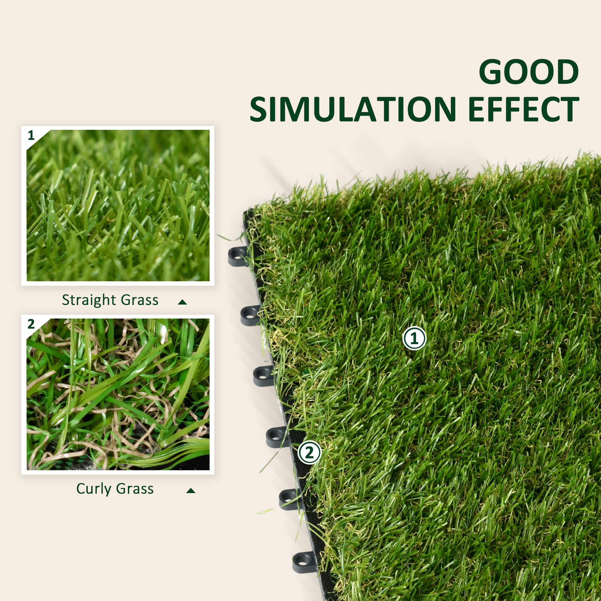 Outsunny garden tiles with synthetic grass 30x30cm 10 pieces, artificial lawn density 6500, green - Borgè