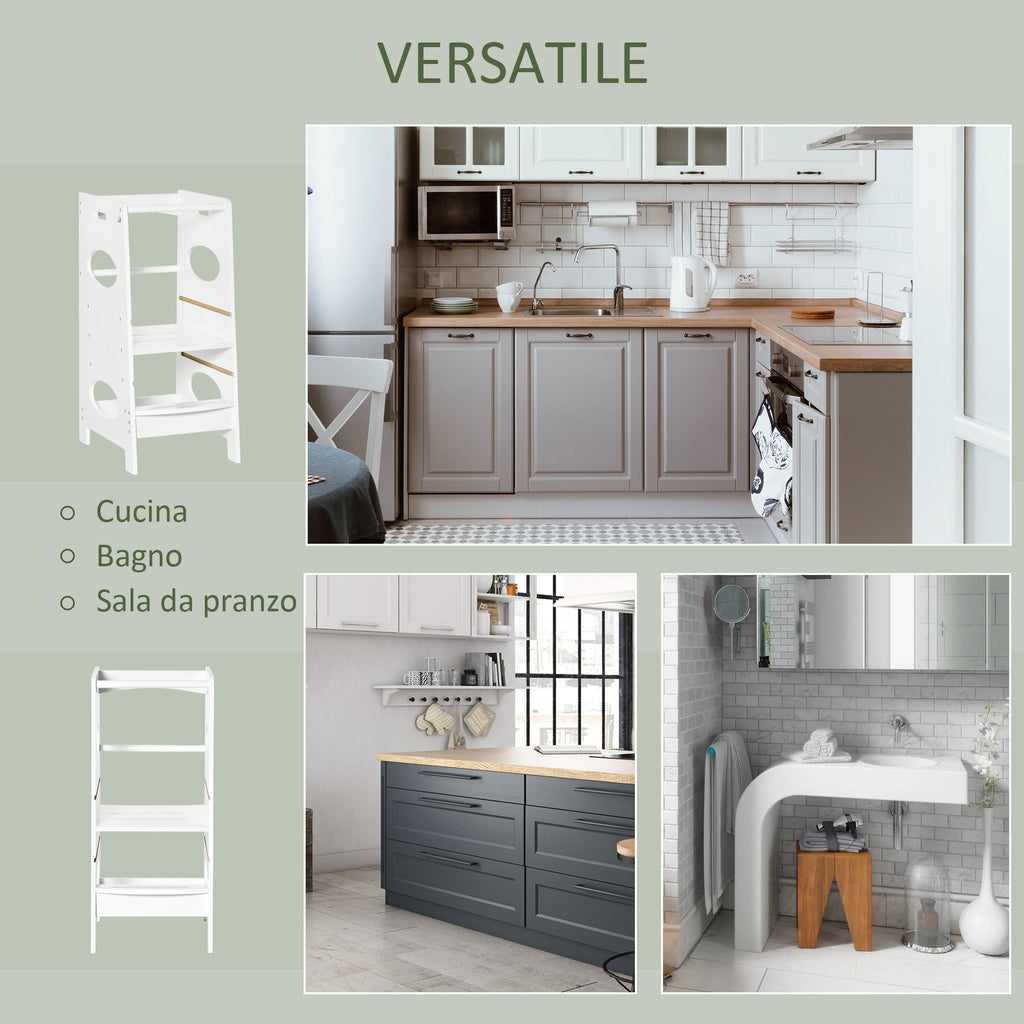 Homcom Torre Montessorian for children, Learning Tower with adjustable height in MDF, 40x50x90cm, white - Borgè