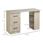 Modern PC Desk per room with 3 drawers and 3 wooden shelves for home and office 120x49x72cm - Borgè