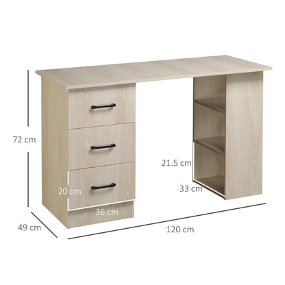 Modern PC Desk per room with 3 drawers and 3 wooden shelves for home and office 120x49x72cm - Borgè