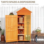 Outsunny Garden House Gate Wooden tools with 2 doors and 3 shelves, 84x52x188cm - Borgè