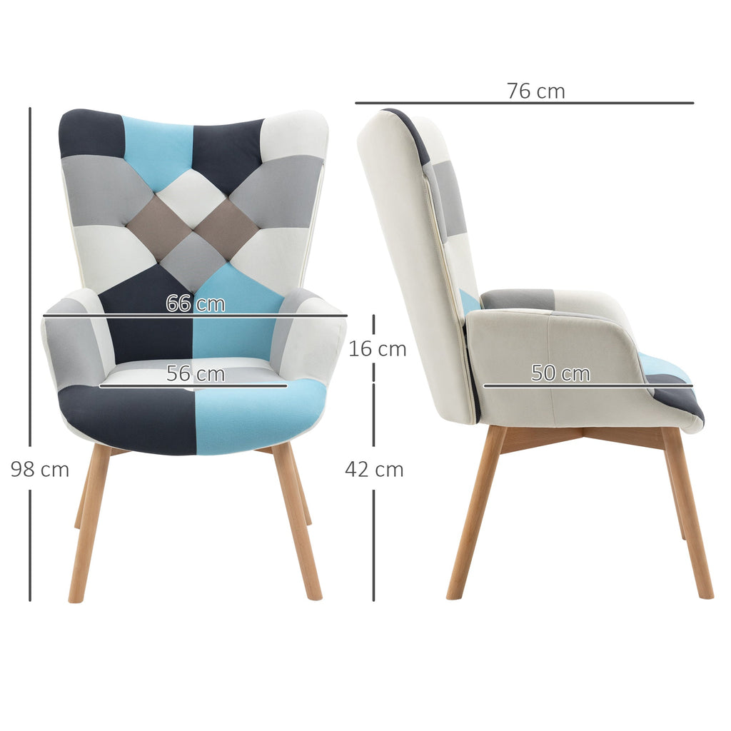 Homcom chamber armchair in quilted velvet and wooden legs, 66x76x98cm, multicolor - Borgè