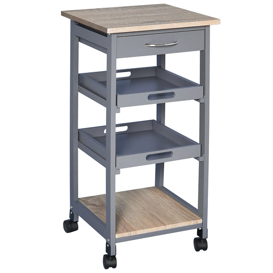 Grey Kitchen Trolley with drawer, 2 removable trays and fixed shelf | 37x37x76 cm - Borgè