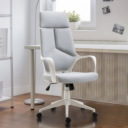 office chair with rocking function, presidential chair in adjustable and swivel fabric, 63x63x117-127 cm, Grey - Borgè