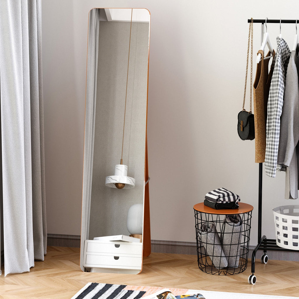 mirror from the ground and wall with wooden structure, folding support with zipper, 37x43x156cm, clear walnut - Borgè