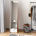 mirror from the ground and wall with wooden structure, folding support with zipper, 37x43x156cm, clear walnut - Borgè