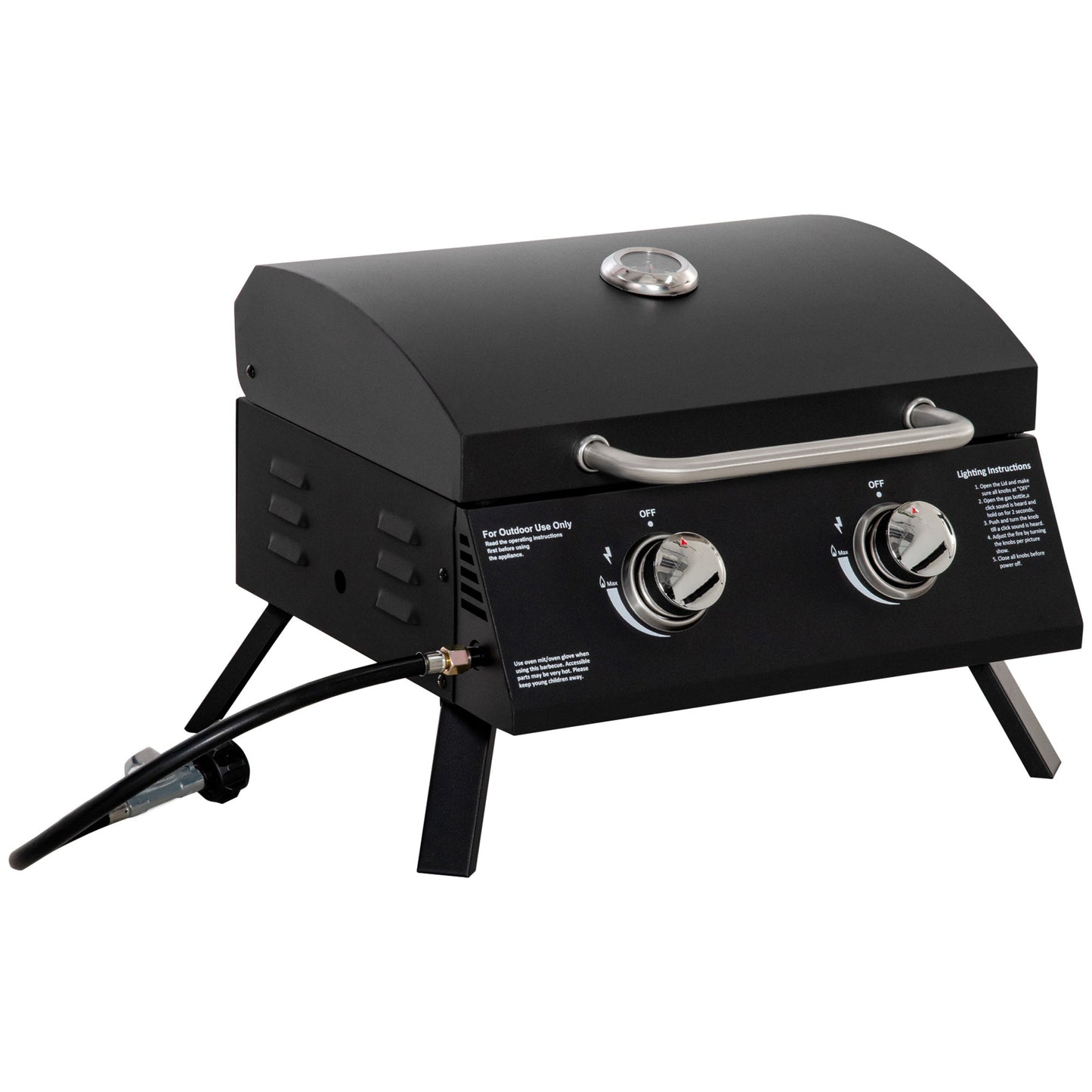 Black Folding Gas Barbecue with Lid and 2 Steel Burners - Borgè