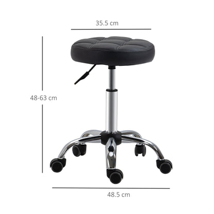 Black Beauty / Tattoo Round Swivel Stool with Wheels, Adjustable Height and Eco Leather Cover, Black - Borgè