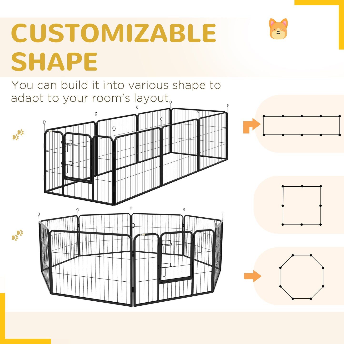 PAWHUT Fence for 8 -piece dogs modular for interior and outdoor, in steel, 80x60 cm, black - Borgè