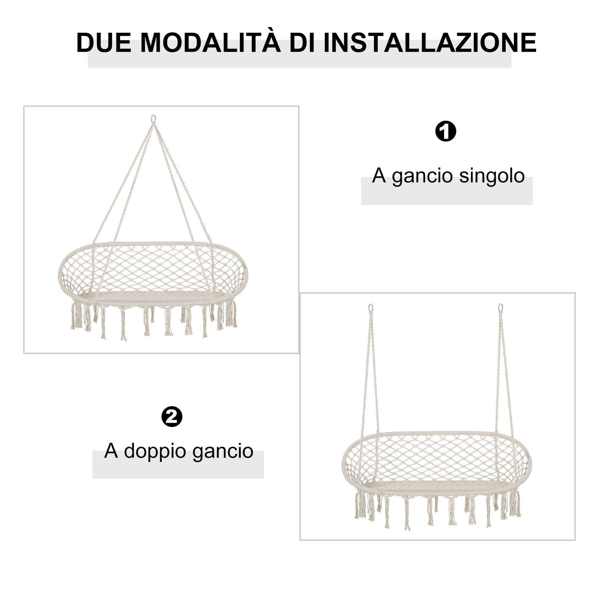 Garden and 2 -seater housing outsunny outsunny, metal frame and cotton seat 130x75x35cm, cream white - Borgè