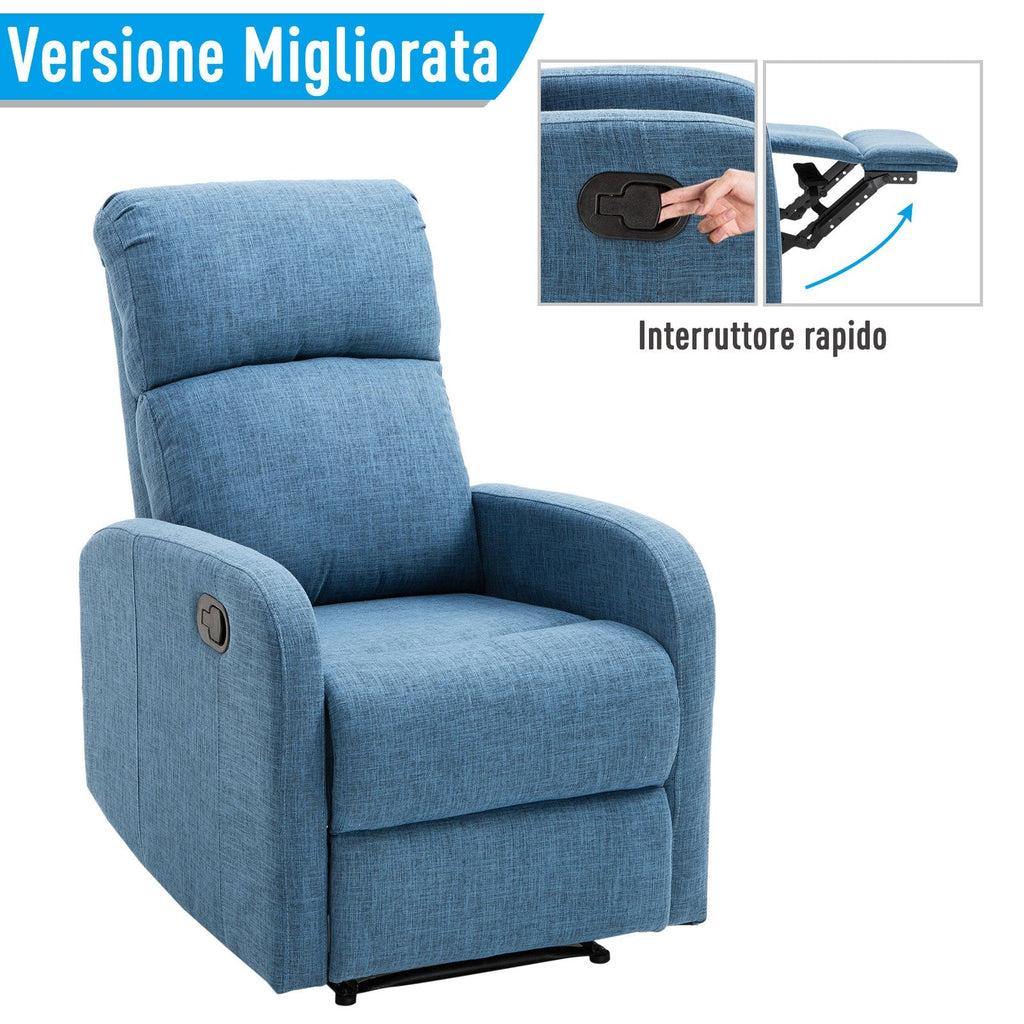 Homcom Relaxable Relaxing Manual Armchair With Bring 125kg Blue Fabric 66 Ã— 83 Ã— 107cm - Borgè