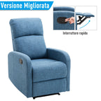 Homcom Relaxable Relaxing Manual Armchair With Bring 125kg Blue Fabric 66 Ã— 83 Ã— 107cm - Borgè