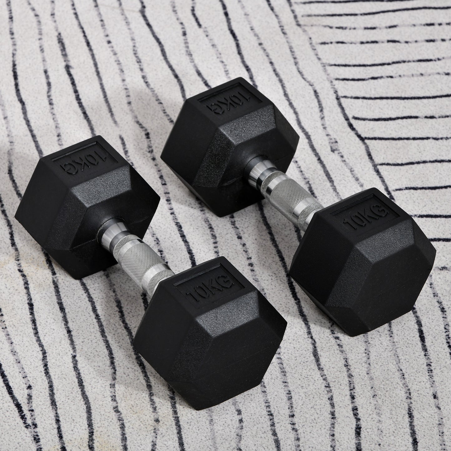 Homcom Set 2 hexagonal dumbbells from 10kg in metal and rubber for workout in the gym, home and office, black - Borgè