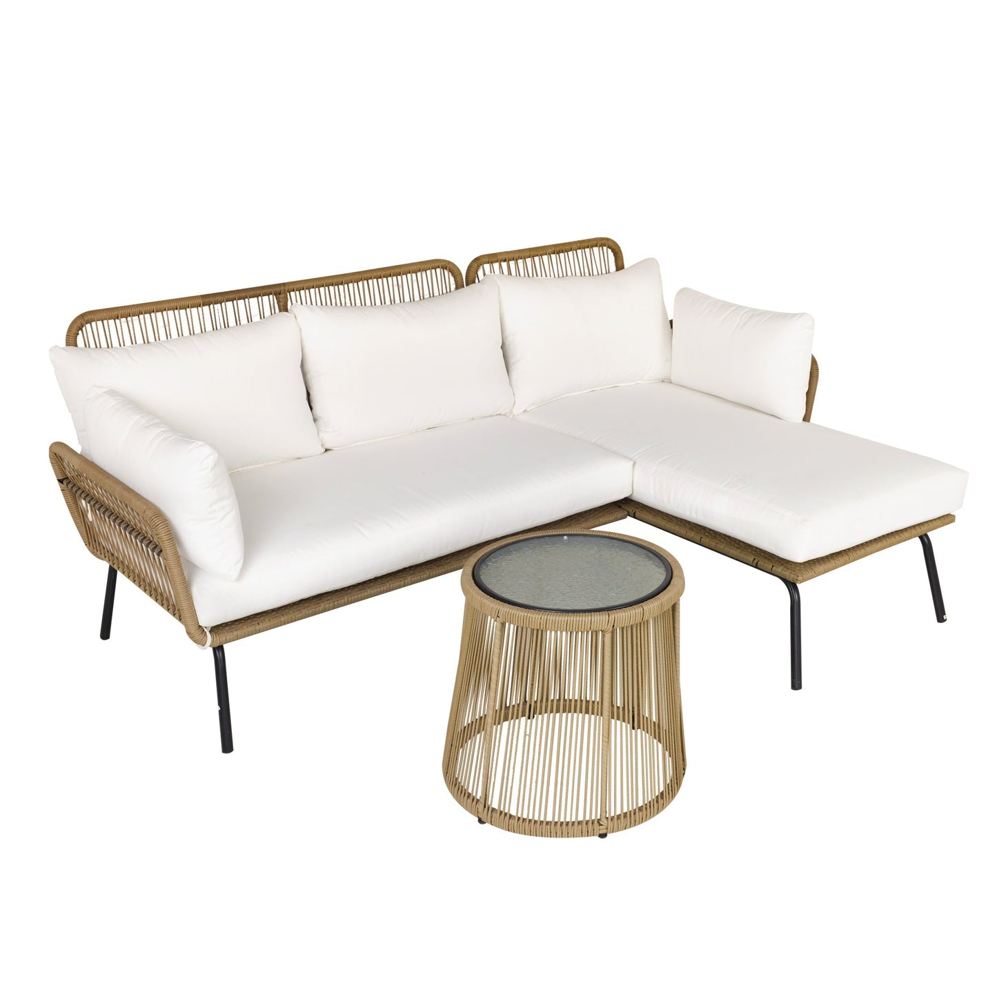 SUMMERLOVIN' | Rattan Beige Garden Table and L-Shaped Sofa - Borgè