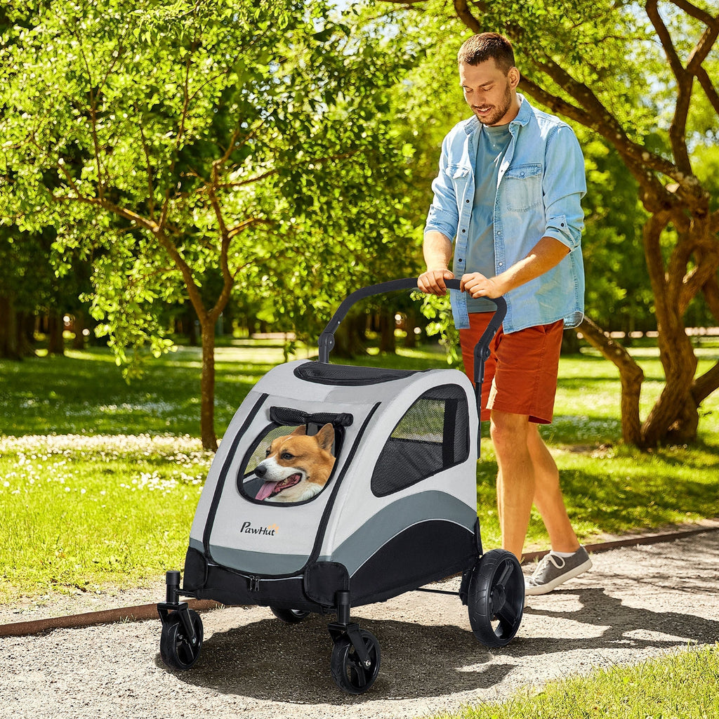 Medium Dog Stroller with 4 Wheels, Storage Bag and Mesh Window, 107x67x102 cm, Grey - Borge' Group Limited