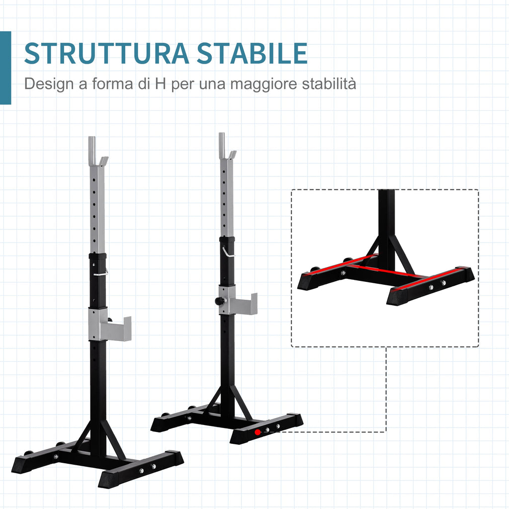 Set 2 Rack holder holder in steel, hooks with adjustable height, capacity 110kg, 55x57x105-170cm, black - Borge' Group Limited