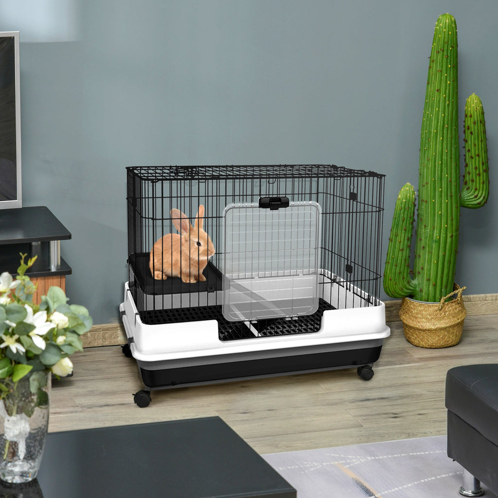 Black Metal Rabbit and Guinea Pig Cage with 2 Doors and Removable Tray 81.2x52.7x70cm - Borge' Group Limited