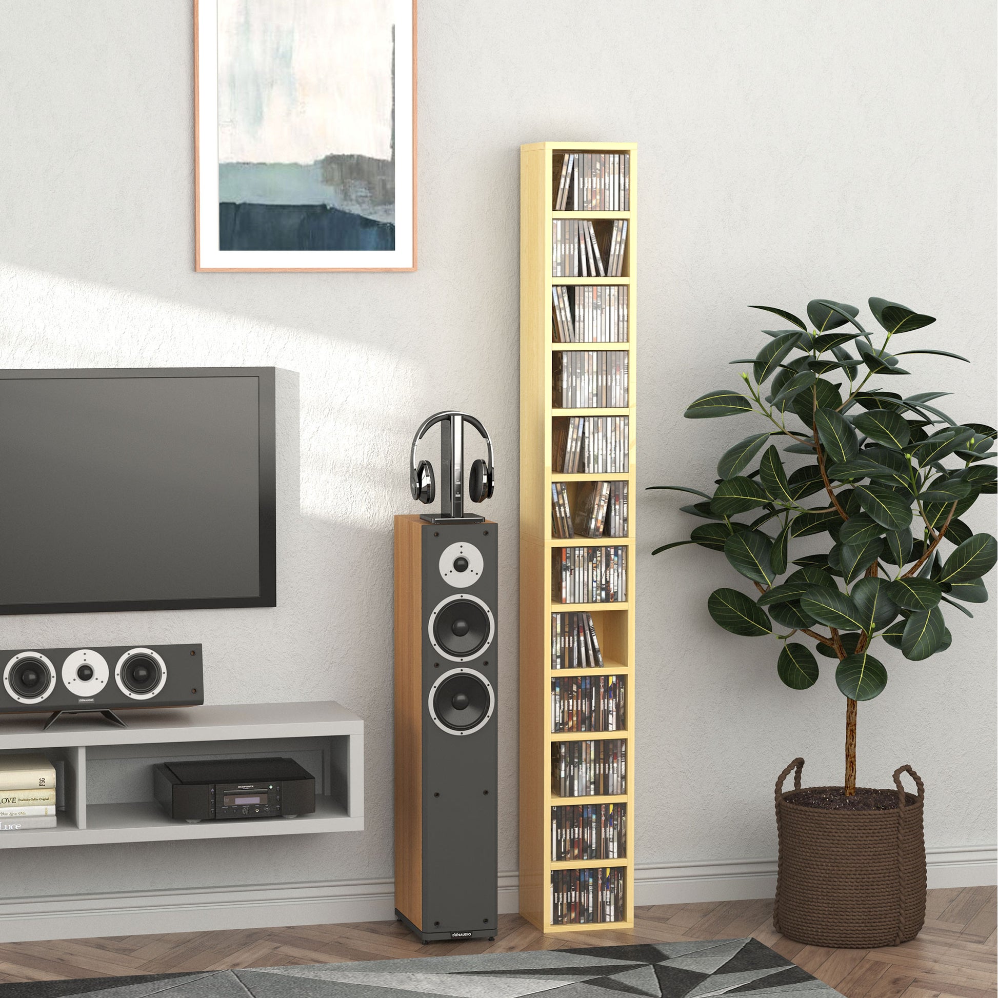 Homcom Mobile Bookcase CD at 12 shelves for 204 CDs, in MDF and chipboard, 21x20x175 cm, wood color - Borgè