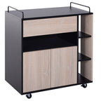 Kitchen Cabinet with drawers and wooden wheels, oak and black 76.5x40x82cm - Borgè