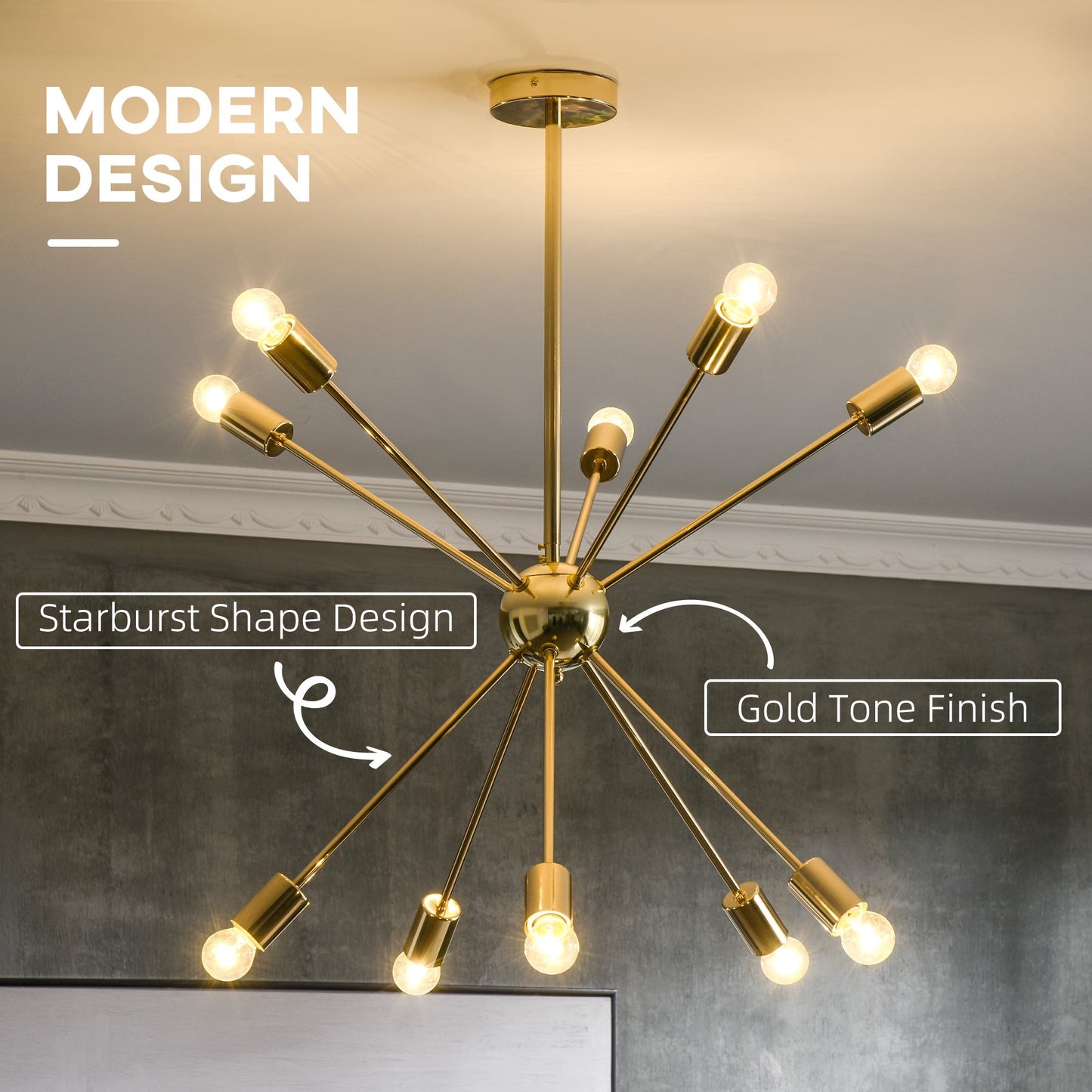 Gold Suspension Ceiling lamp with 10 lights - Borgè