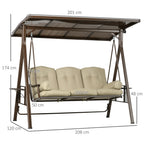 3 Seater Steel Garden Swing with Tilting Canopy and Cushions, 208x120x174 cm - Borge' Group Limited