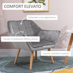 TROMSO | Nordic style armchair in wood and Grey velvet effect for living room or office | 64x62x72.5 cm - Borgè