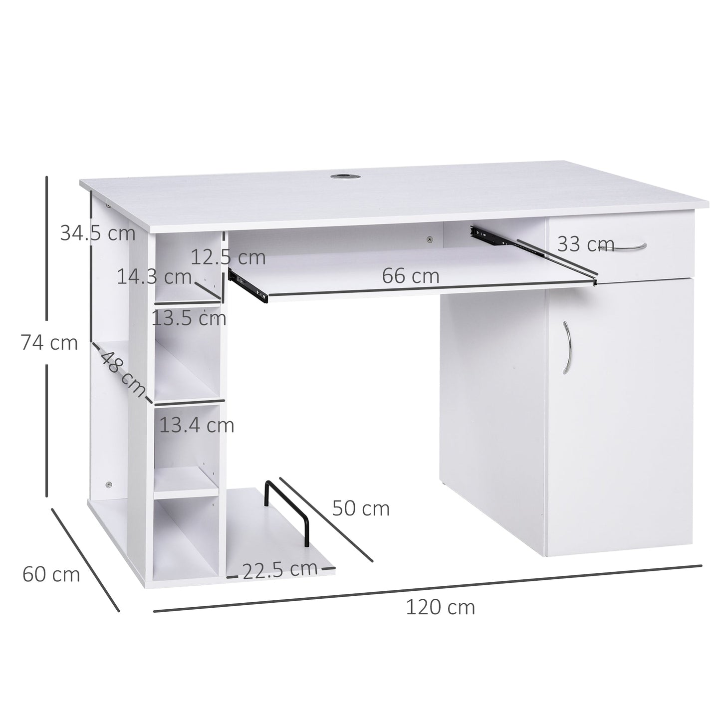 desk for ergonomic pc with shelves and white removable keyboard plane - Borgè