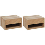 Set 2 modern bedside tables suspended with drawer and wooden shelf 37x32x21cm, natural color - Borgè