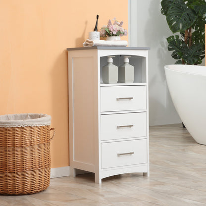 kleankin bathroom cabinet with open shelf and 3 drawers in mdf, 40x33x80cm, white - Borgè