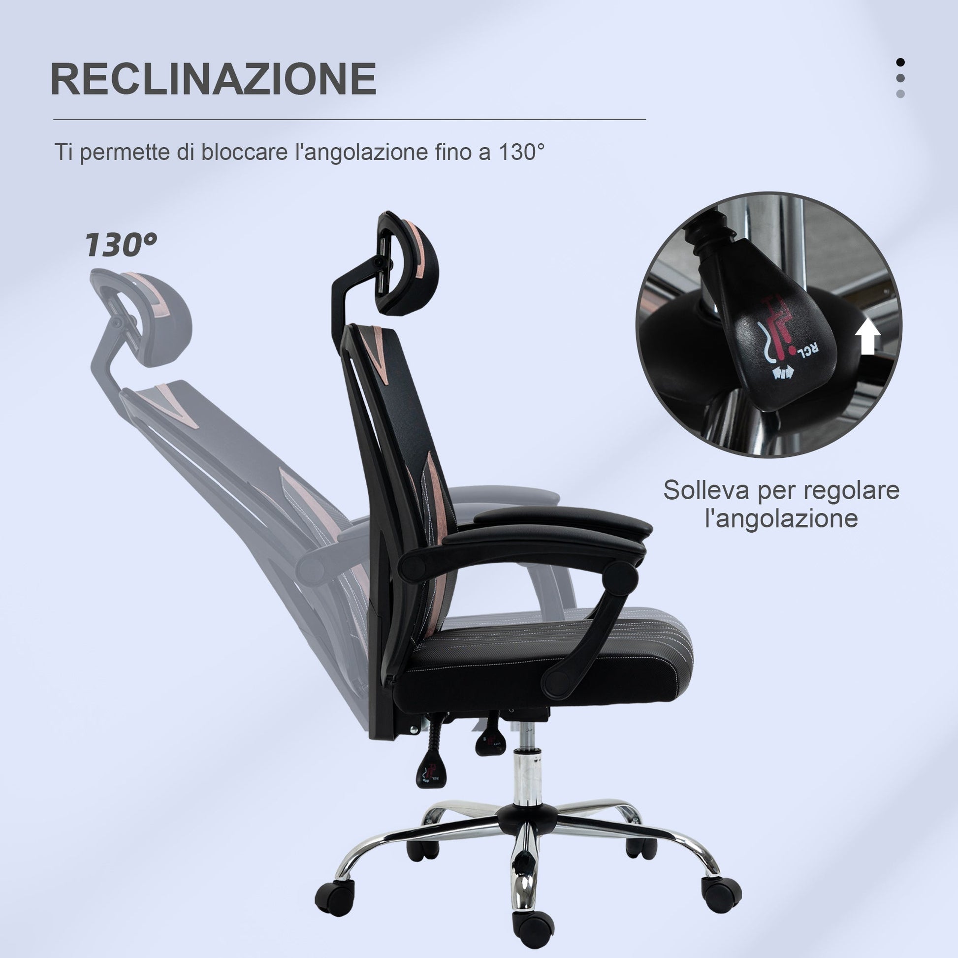 Ergonomic office chair with lumbar and cervical support, adjustable height and inclination, 58x62.5x112-120cm - black - Borgè