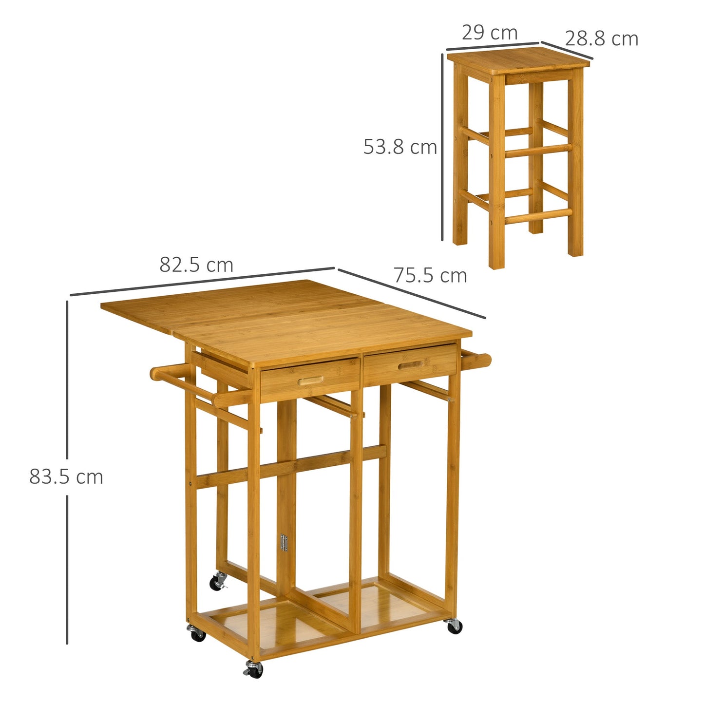 BAMBOON | Foldable Table Trolley with 2 Stools - Compact & Versatile